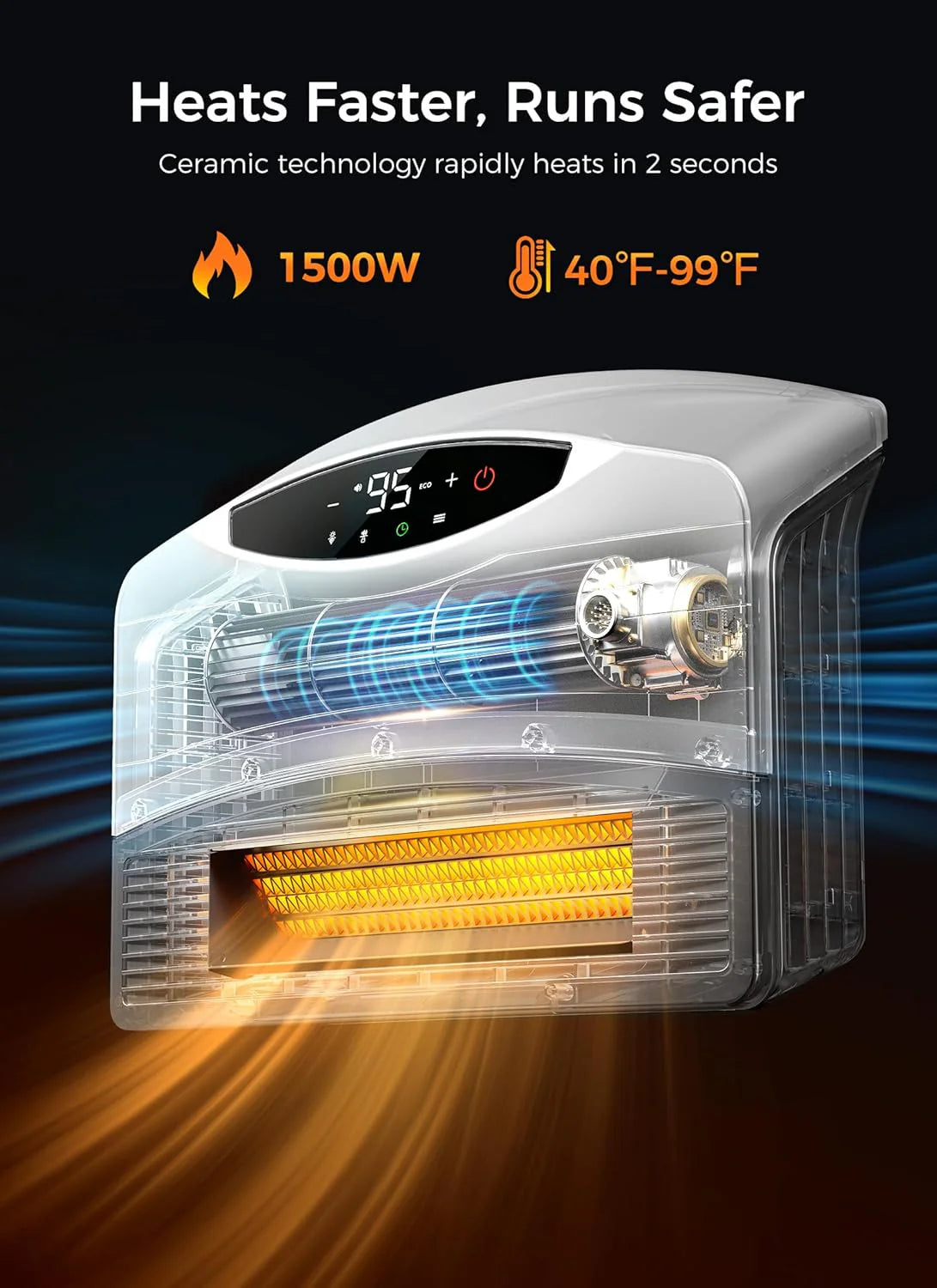 GiveBest Electric Wall Heater with WiFi and Remote Control, Floor or Wall Mounted Heater, Large Room Coverage, 3 Heating Modes, 1500W Fast Heating Space with Thermostat for Indoor Room Use