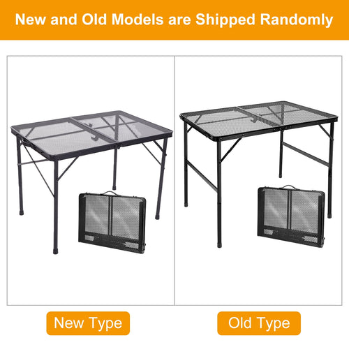 3FT Camping Folding Table with Adjustable Height(16.5/26), Black Metal Mesh Table with Carry Handle, Lightweight Portable Folding Grill Table for Camping Tailgating BBQ Picnic Indoor, up to 66 lbs