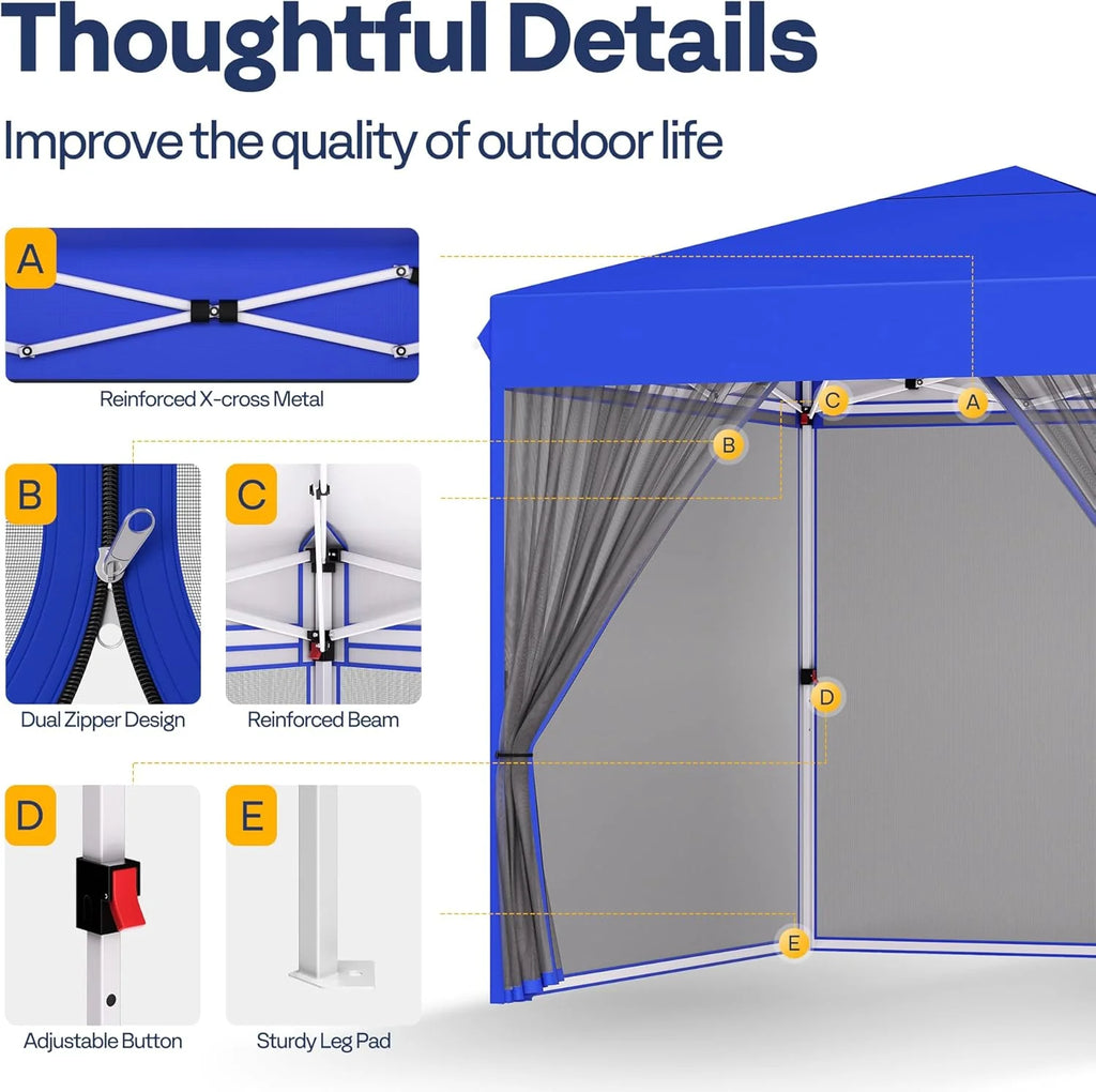 10x10ft Easy Pop-Up Canopy, Outdoor Screen Tent with Mosquito Netting, 2 Zipper Doors, and Roller Bag for Yard Camping Picnic Party Events, Beige