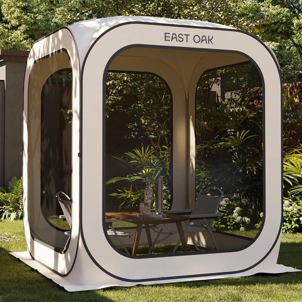 EAST OAK Screen House Tent Pop-Up, Portable Screen Room Canopy Instant Screen Tent 10 x 10 FT with Carry Bag for Patio, Backyard, Deck & Outdoor Activities, Beige