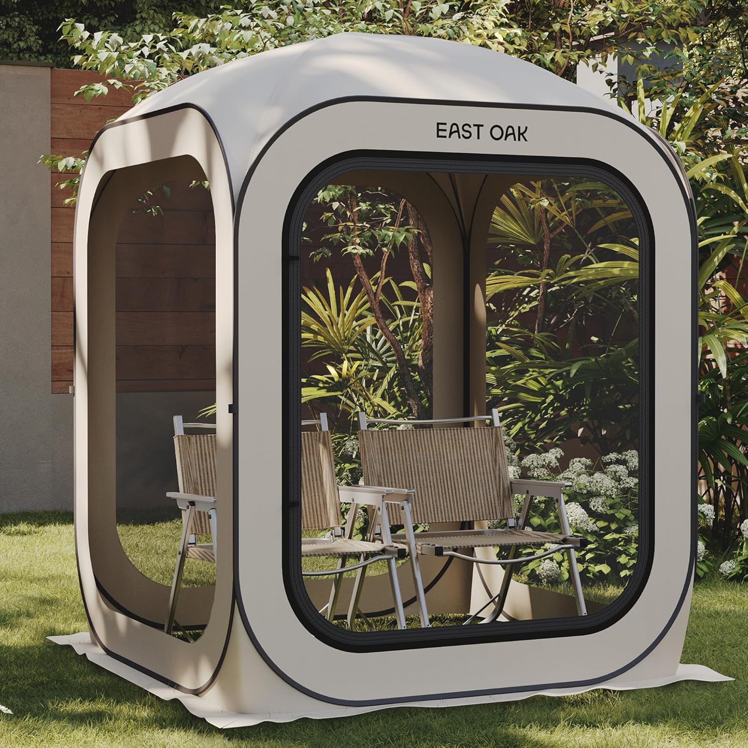 EAST OAK Screen House Tent Pop-Up, Portable Screen Room Canopy Instant Screen Tent 10 x 10 FT with Carry Bag for Patio, Backyard, Deck & Outdoor Activities, Beige