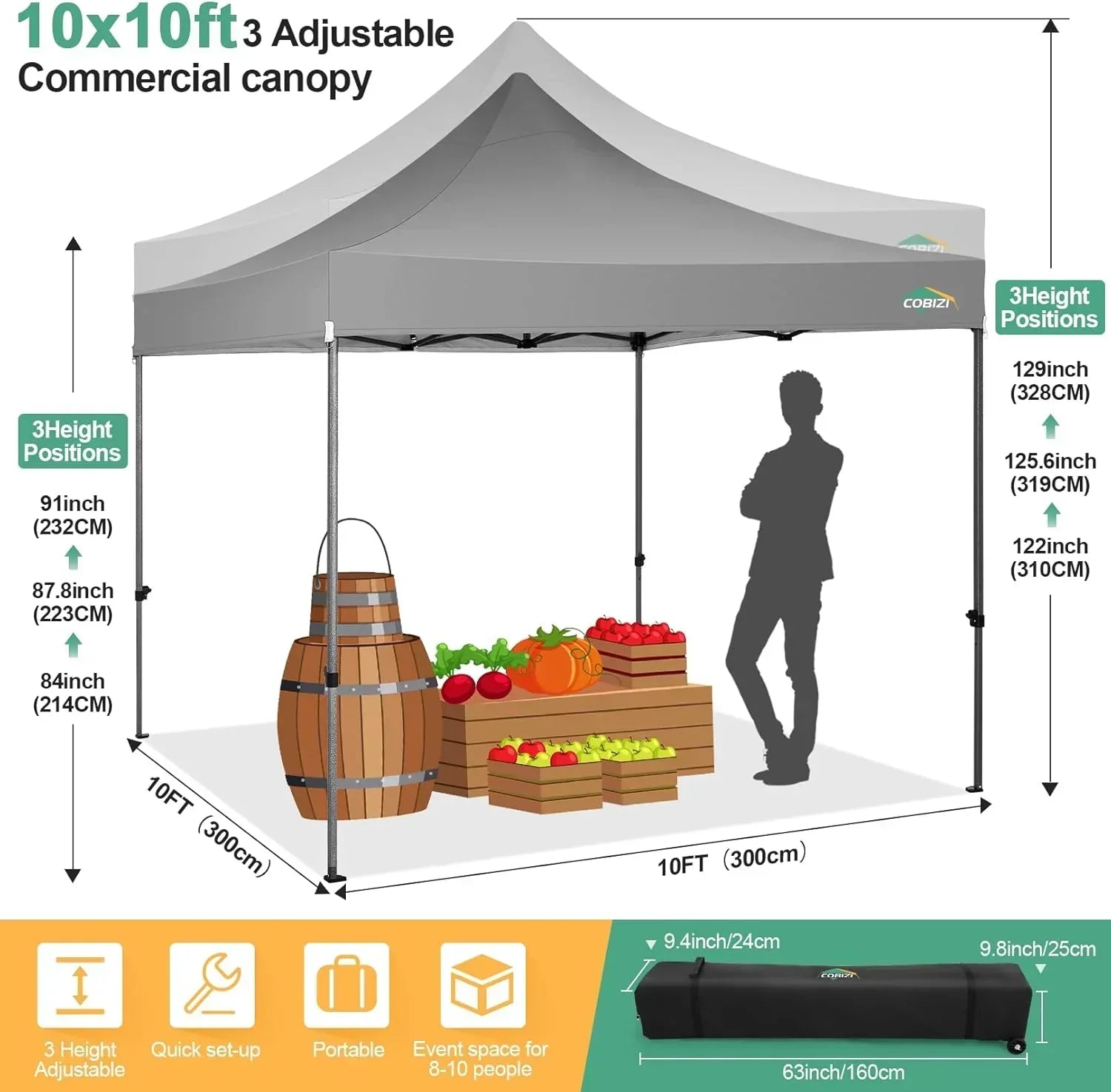 COBIZI 10x20 Heavy Duty Pop up Canopy Tent 6 sidewalls Commercial Canopy Wedding Party Tents