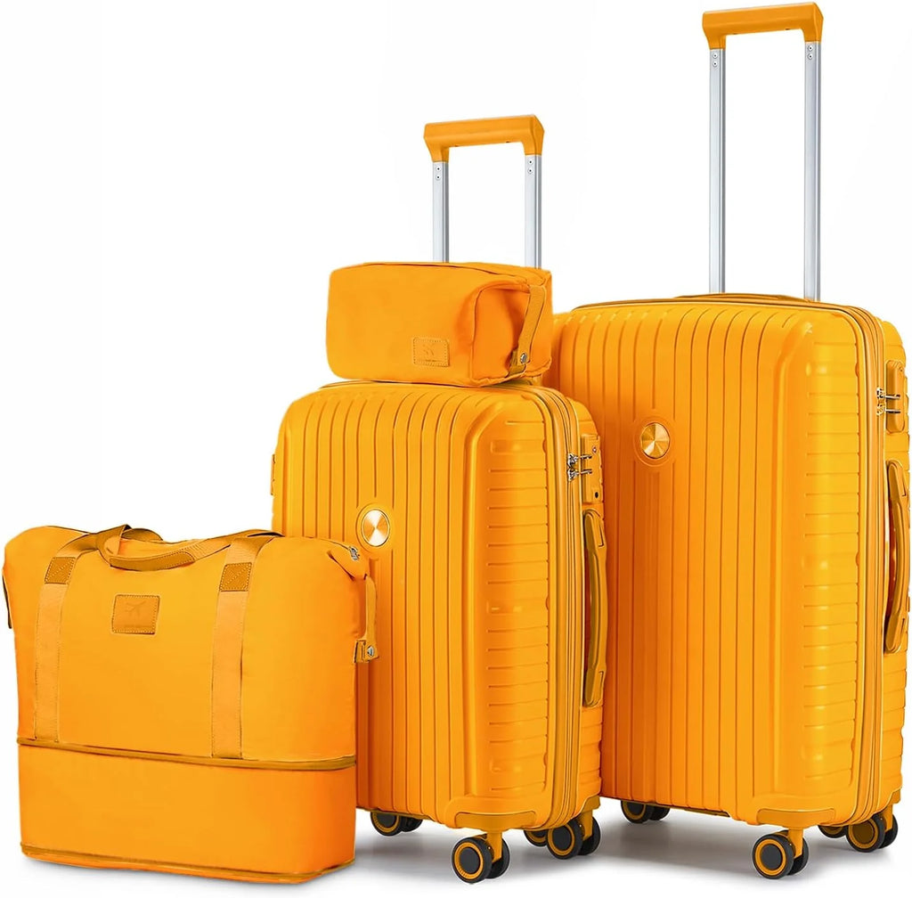 5-piece PP hardshell lightweight travel carry-on luggage set with dual spinner wheels and TSA lock