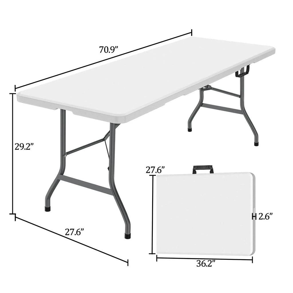 Jopath 6 Foot Folding Table,White Plastic Folding Table,Built-in Handle,Indoor Outdoor Table for Picnic Party Dining Camping,White