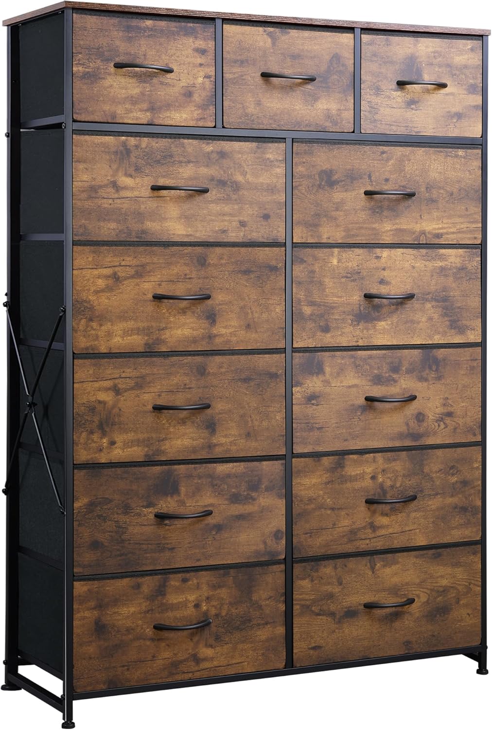 WLIVE Storage Organizer Unit with 13 Fabric Bins, Storage Drawers Organizer with Steel Frame, Tall Storage Tower Organizaton for Living Room, Hallway, Office, Charcoal Black