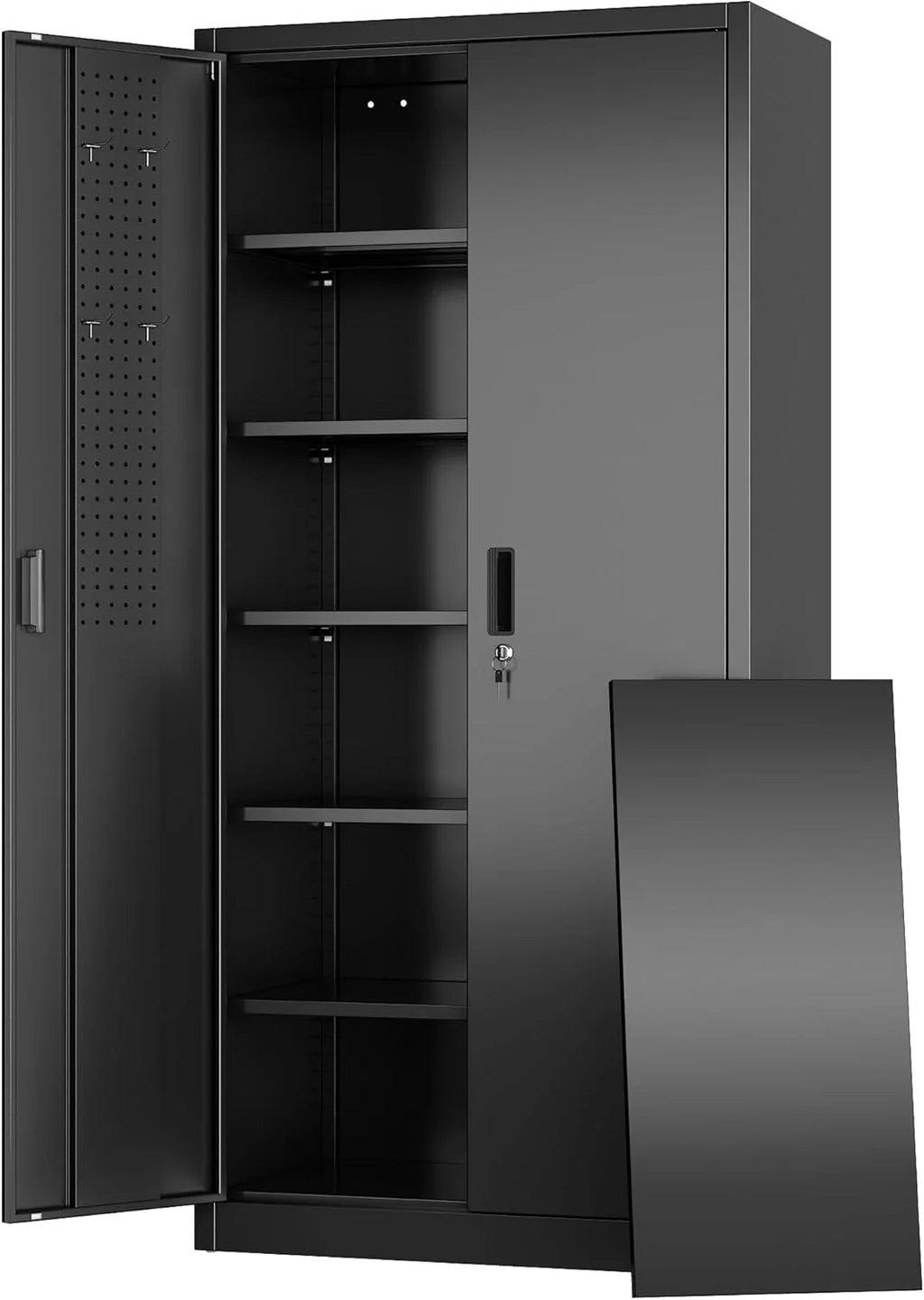 Aobabo Upgraded Garage Storage Cabinets with Wheels,Metal Storage Cabinets with 5 Adjustable Shelves for Garage Home Office Storage, Black,71''H*34''W*18''D,Assembly Required