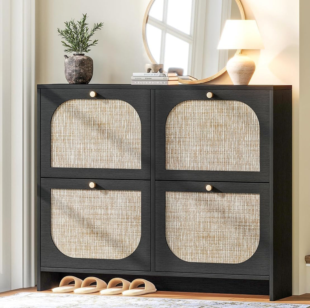 Nicetree freestanding ultra-thin arched rattan shoe cabinet