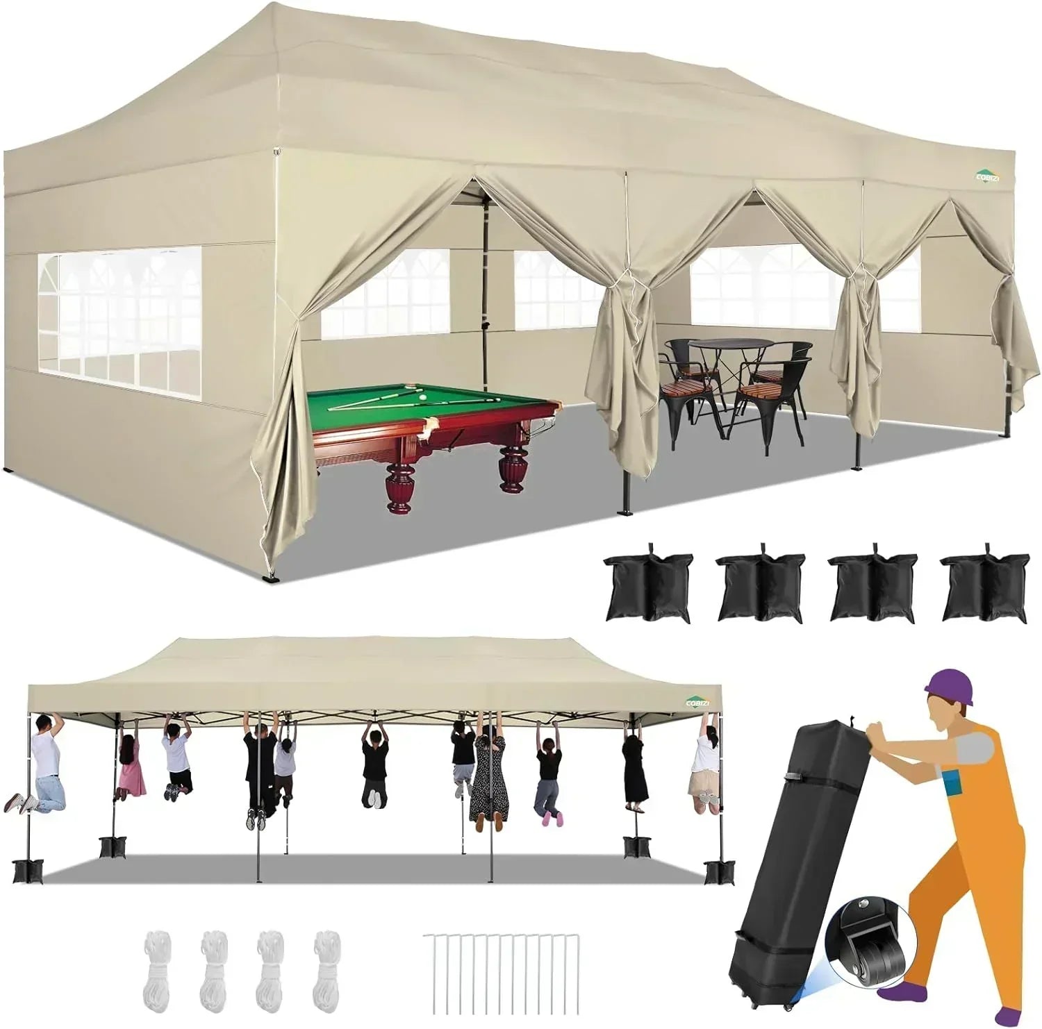 COBIZI 10x20 Heavy Duty Pop up Canopy Tent 6 sidewalls Commercial Canopy Wedding Party Tents