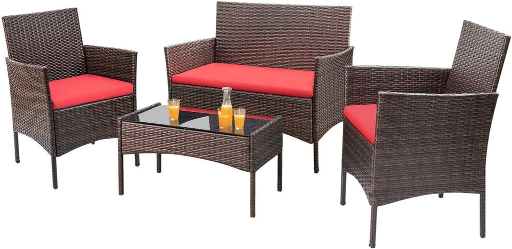 Homall 4 Pieces Outdoor Patio Furniture Sets Rattan Chair Wicker Set, Outdoor Indoor Use Backyard Porch Garden Poolside Balcony Furniture Sets (Grey)