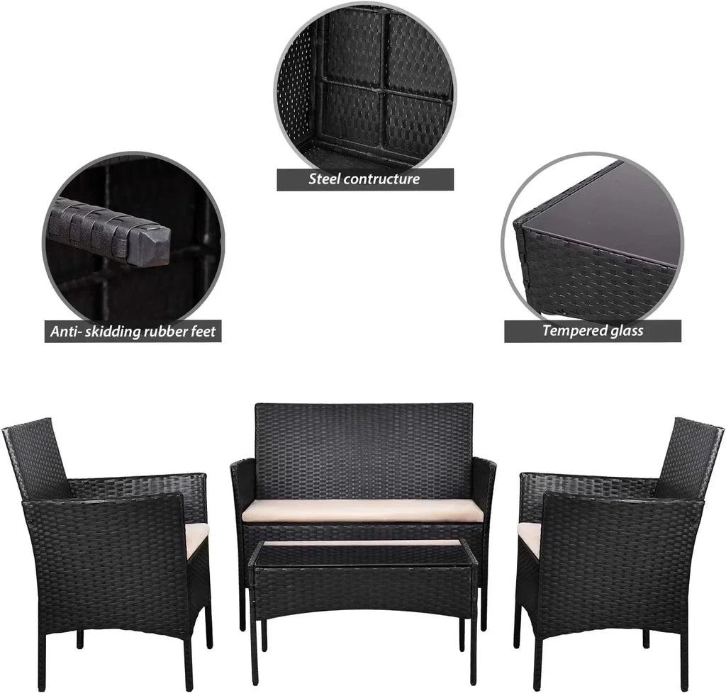 4 piece outdoor patio furniture set rattan chair wicker set