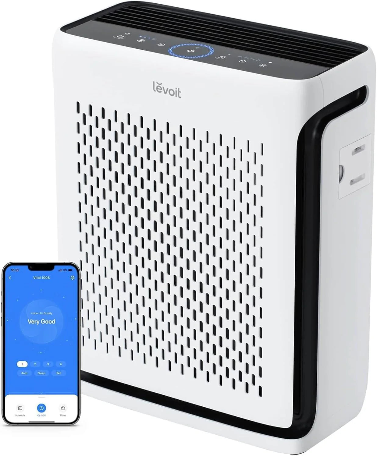 LEVOIT Air Purifier for Home Large Room Up to 1073Ft2 with Air Quality Monitor, AHAM VERIFIDE, Smart WiFi, Washable Pre-Filter, HEPA Sleep Mode for Pets, Allergies, Dust, Pollen, Vital 100S-P, White