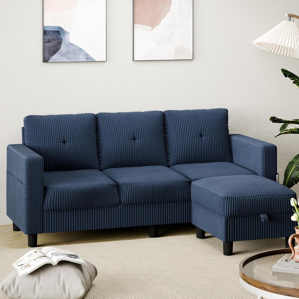 Shintenchi 76 inch Modern Upholstered Sectional Sofa L Shaped Couch with Storage Ottoman