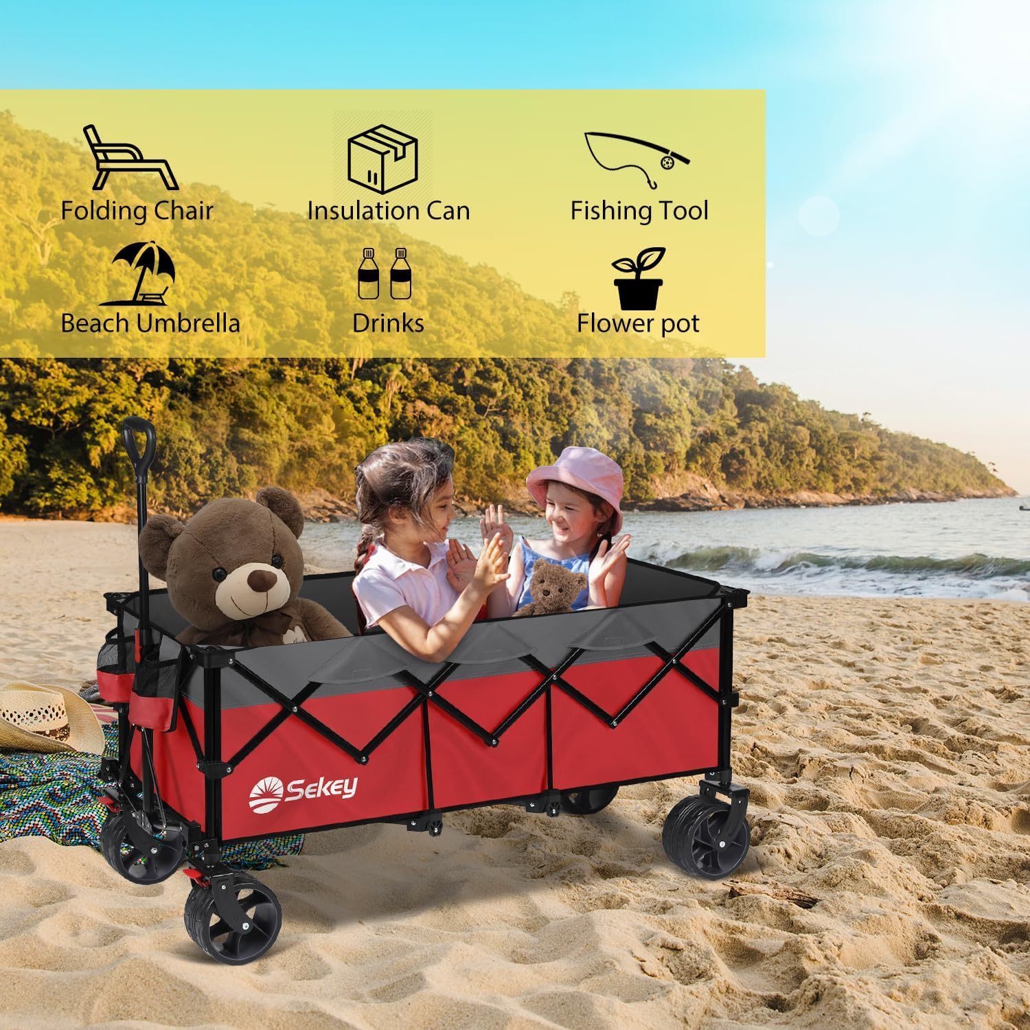 Sekey 48 Inch Long Foldable Extended Travel Cart 440 Lbs Folding Multi-Purpose Garden Cart