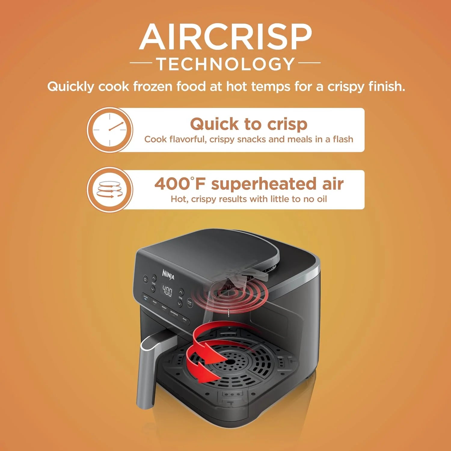Ninja Air Fryer Pro 4-in-1 with 5 QT Capacity, Air Fry, Roast, Reheat, Dehydrate, Air Crisp Technology with 400F for hot, 120 Volts, Nonstick Basket & Crisper Plate, Grey, AF141